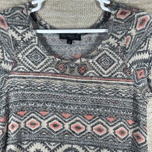 Younique Women Boho Southwestern Geometric Knit High Low Top Gray Coral XL